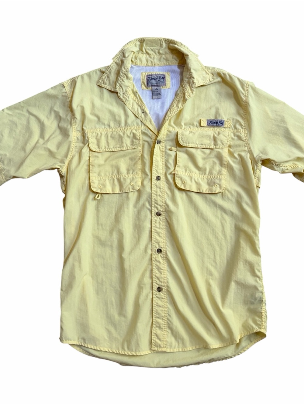 Men Bimini Bay Yellow Button Down Vented Fishing Outdoors Short Sleeve Shirt M